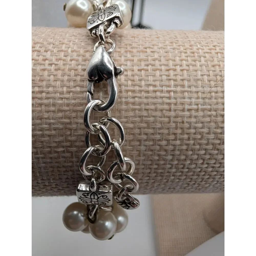 BrightonElegant Faux Pearl Cluster Silver Tone Bracelet Adjustable Lobster Clasp